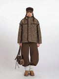 Vintage Brown Striped Sherpa Padded Jacket - WEUXS