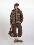 Vintage Brown Striped Sherpa Padded Jacket - WEUXS