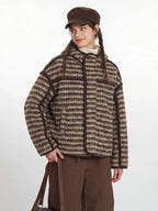 Vintage Brown Striped Sherpa Padded Jacket - WEUXS