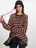 Oversized striped long sleeve knit top - View 6 | WEUXS