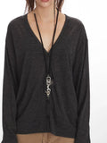 Vintage Charcoal Slouchy V-Neck Cardigan - WEUXS