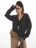Vintage Charcoal Slouchy V-Neck Cardigan - WEUXS