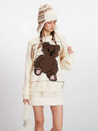Vintage Cream Sketchy Bear Knit Sweater - WEUXS