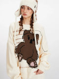 Vintage Cream Sketchy Bear Knit Sweater - WEUXS