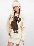 Vintage Cream Sketchy Bear Knit Sweater - WEUXS