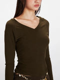 Vintage Dark Olive V-Neck Raglan Crop Top - View 6 | WEUXS