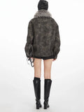 Vintage Distressed Faux Suede Biker Jacket - WEUXS
