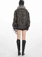 Vintage Distressed Faux Suede Biker Jacket - WEUXS