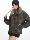 Vintage Distressed Faux Suede Biker Jacket - WEUXS