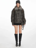 Vintage Distressed Faux Suede Biker Jacket - WEUXS
