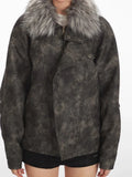 Vintage Distressed Faux Suede Biker Jacket - WEUXS
