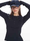 Vintage Grey Ribbed Henley Top - WEUXS