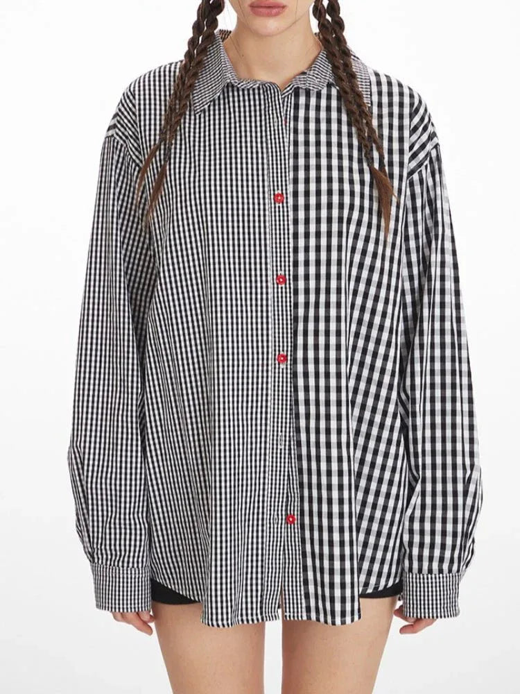 Mixed Gingham Oversized Button-Down Shirt - View 6 | WEUXS