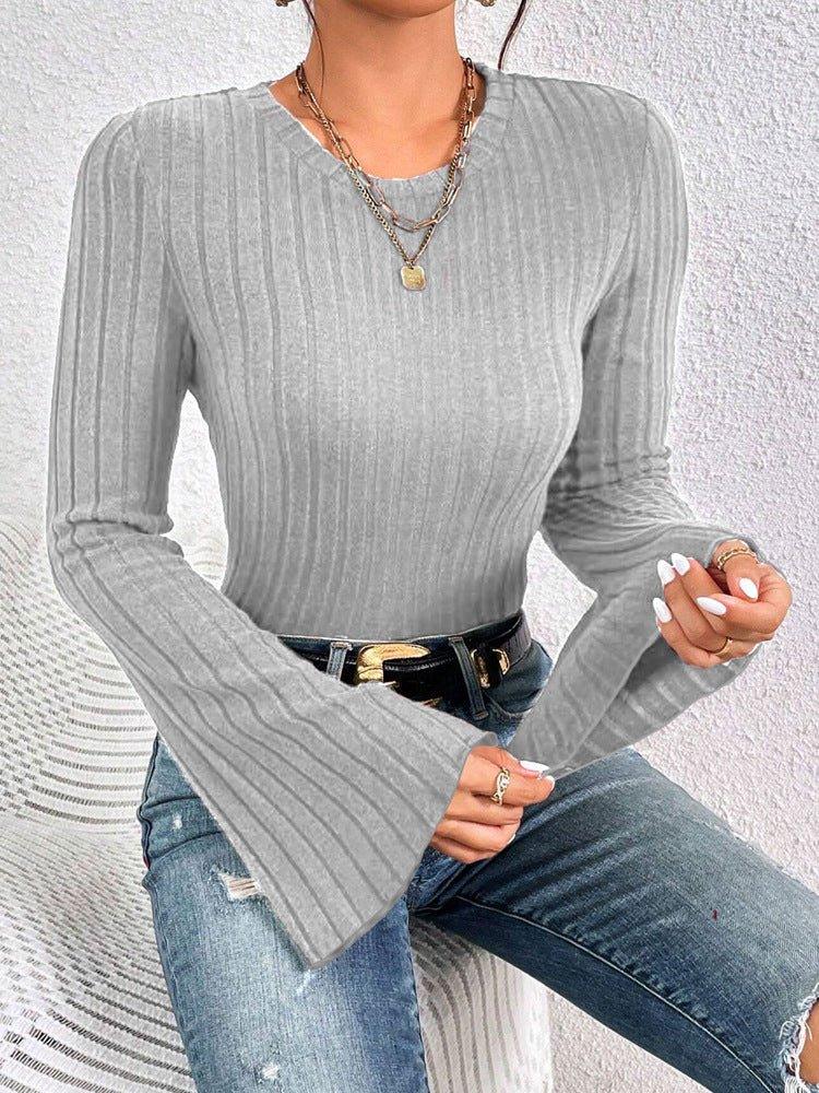 Ribbed Bell Sleeve Top - View 10 | WEUXS
