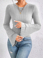 Vintage Inspired Ribbed Bell Sleeve Top - WEUXS