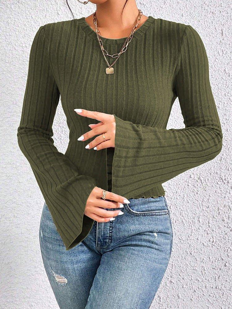 Ribbed Bell Sleeve Top - View 8 | WEUXS