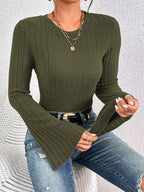 Ribbed Bell Sleeve Top - View 7 | WEUXS