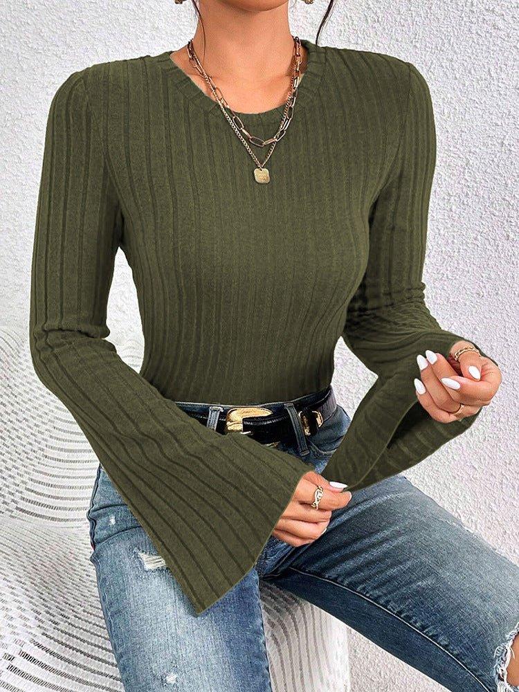 Ribbed Bell Sleeve Top - View 7 | WEUXS