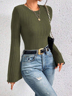 Ribbed Bell Sleeve Top - View 6 | WEUXS