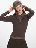 Vintage Mocha Layered Look Hoodie - WEUXS