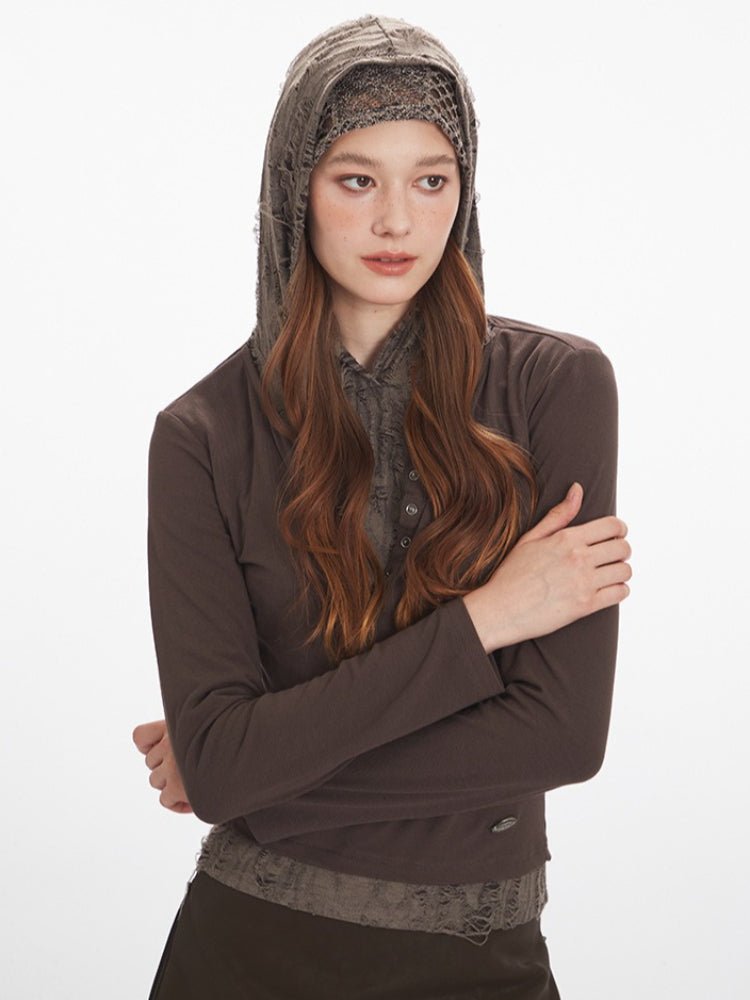 Vintage Mocha Layered Look Hoodie - WEUXS