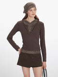 Vintage Mocha Layered Look Hoodie - WEUXS