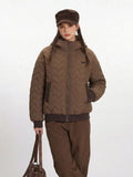 Vintage Mocha Wavy Quilted Hooded Puffer Jacket - WEUXS