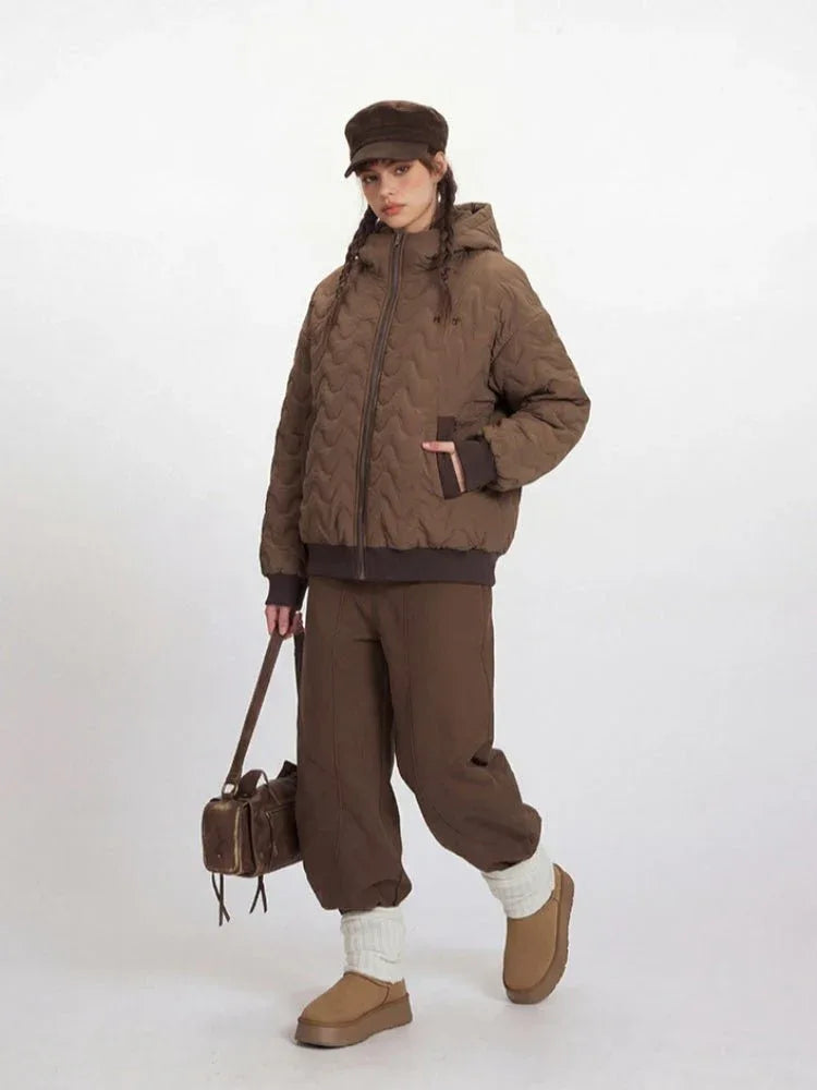 Wavy Quilted Hooded Puffer Jacket - View 6 | WEUXS