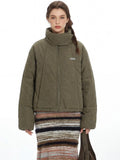Vintage Olive Stand-Collar Puffer Jacket - WEUXS