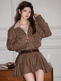 Vintage Plaid Button Down Shirt Dress with Pockets Brown - View 6 | WEUXS