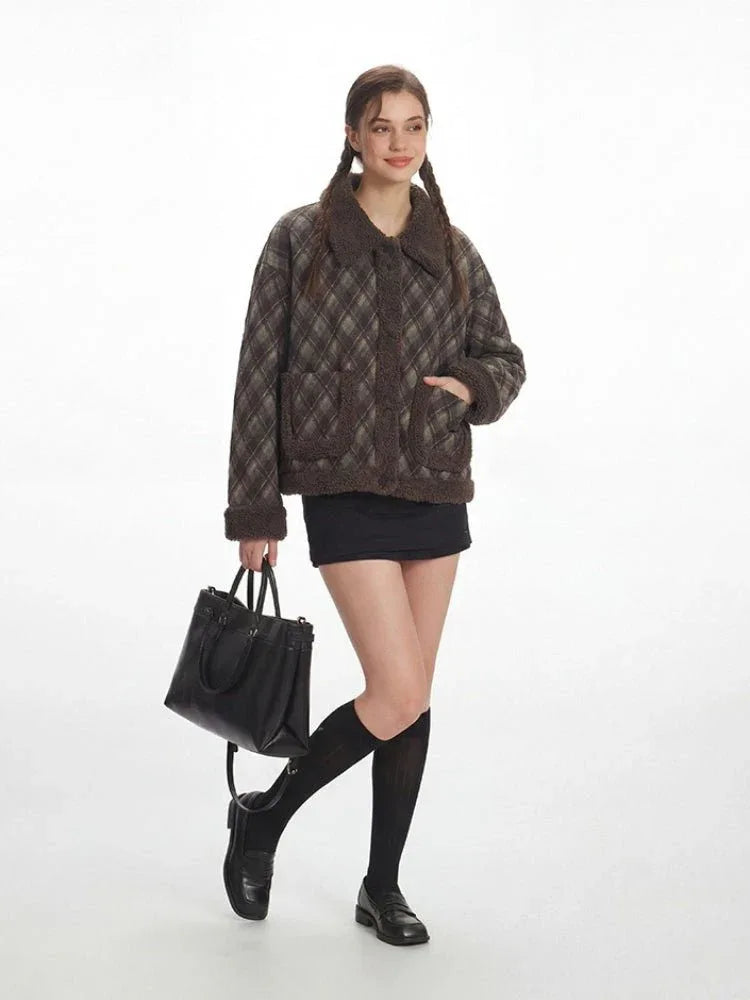 Vintage Plaid Sherpa-Trim Padded Jacket - WEUXS