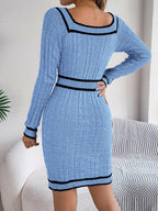 Vintage Red Square Neck Knit Dress - View 15 | WEUXS