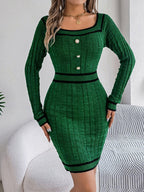 Vintage Red Square Neck Knit Dress - WEUXS