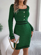 Vintage Red Square Neck Knit Dress - WEUXS