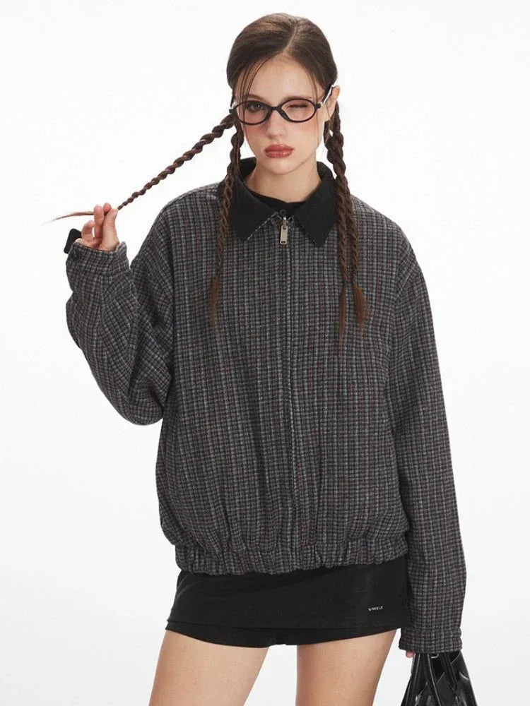 Vintage Reversible Plaid Bomber Jacket - WEUXS