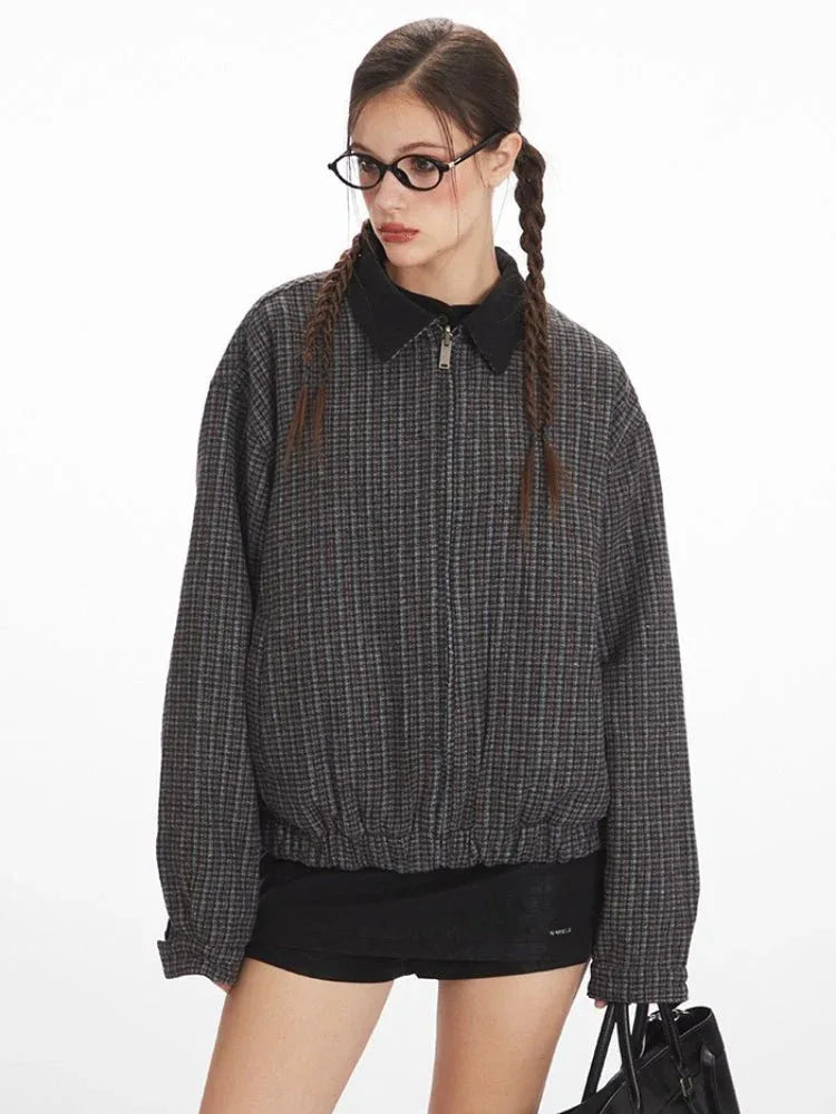 Vintage Reversible Plaid Bomber Jacket - WEUXS
