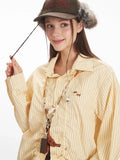 Vintage Yellow Striped Ruched Shirt - WEUXS