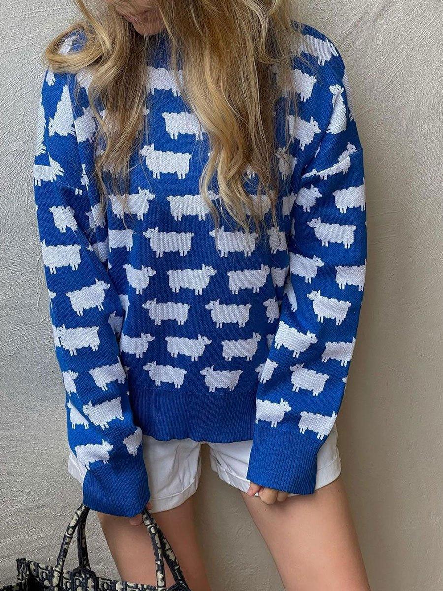 Sheep Jacquard Knit Sweater - View 6 | WEUXS