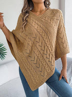 Cable Knit V-Neck Poncho Sweater - View 7 | WEUXS
