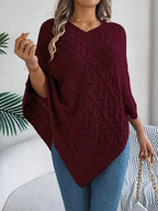Cable Knit V-Neck Poncho Sweater - View 17 | WEUXS