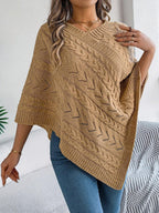 White Cable Knit V-Neck Poncho Sweater - WEUXS