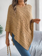 Cable Knit V-Neck Poncho Sweater - View 11 | WEUXS