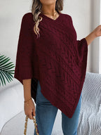 Cable Knit V-Neck Poncho Sweater - View 15 | WEUXS