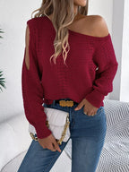 White cold shoulder knit sweater - View 7 | WEUXS