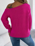 White cold shoulder knit sweater - View 11 | WEUXS