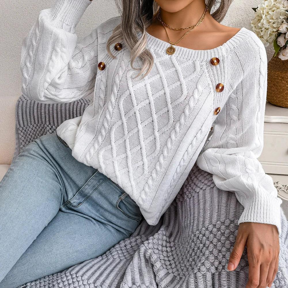White Cable Knit Pullover Sweater - View 6 | WEUXS