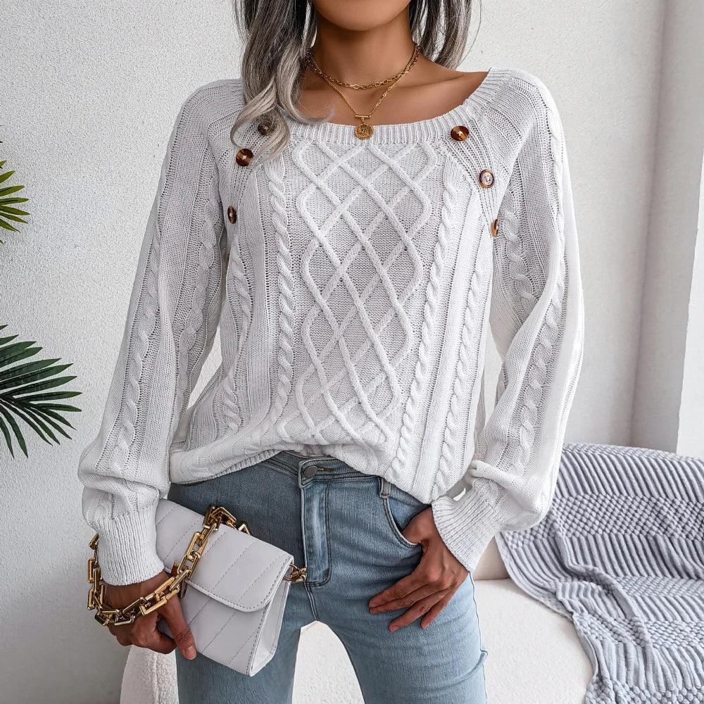 White Cable Knit Pullover Sweater Secondary image