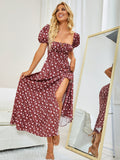Floral print maxi dress with puff sleeves - View 84 | WEUXS