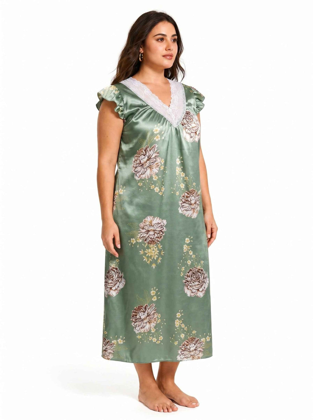 Women's Floral Print V-Neck Midi Nightgown - WEUXS