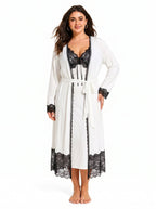 Women's Satin Pajama Set with Lace Trim - WEUXS